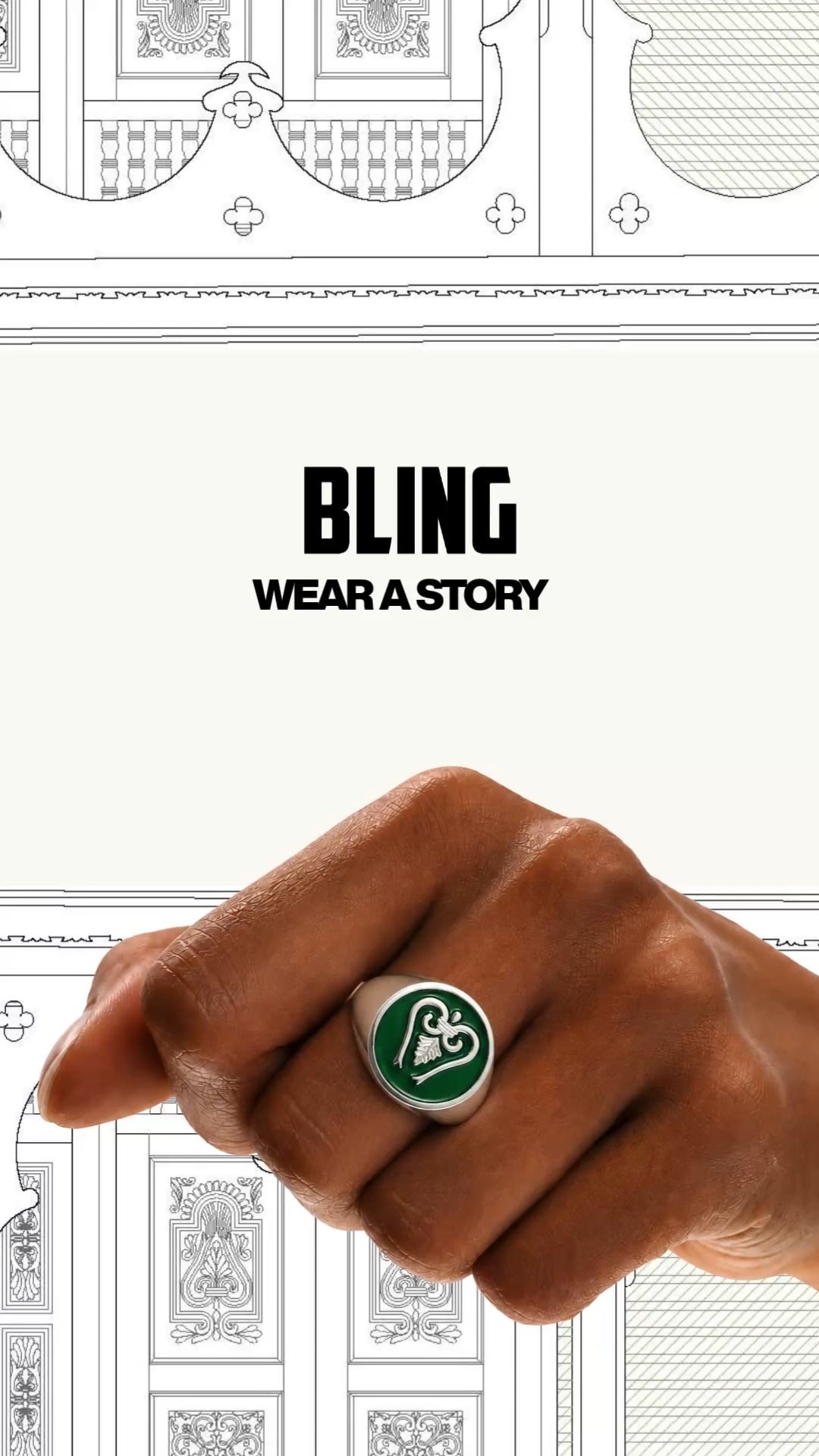 BLING signet ring with green enamel